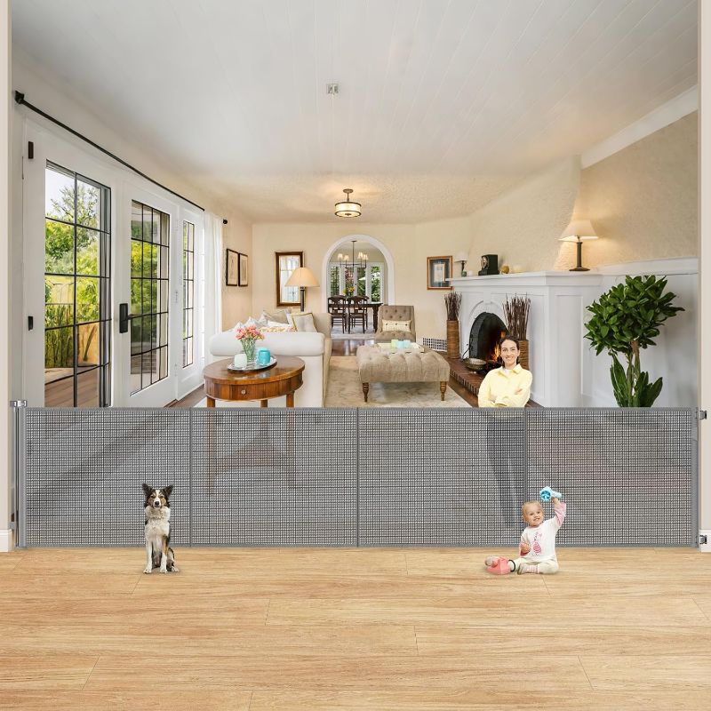 Photo 1 of Reinforced 42" Extra Tall Retractable Baby Gate-Prevent Crawling Under, 200" Retractable Pet Gates for Wide Openings, 16ft Mesh Child Gates for Wide Openings, No Bottom Bar Indoor/Outdoor Baby gate
