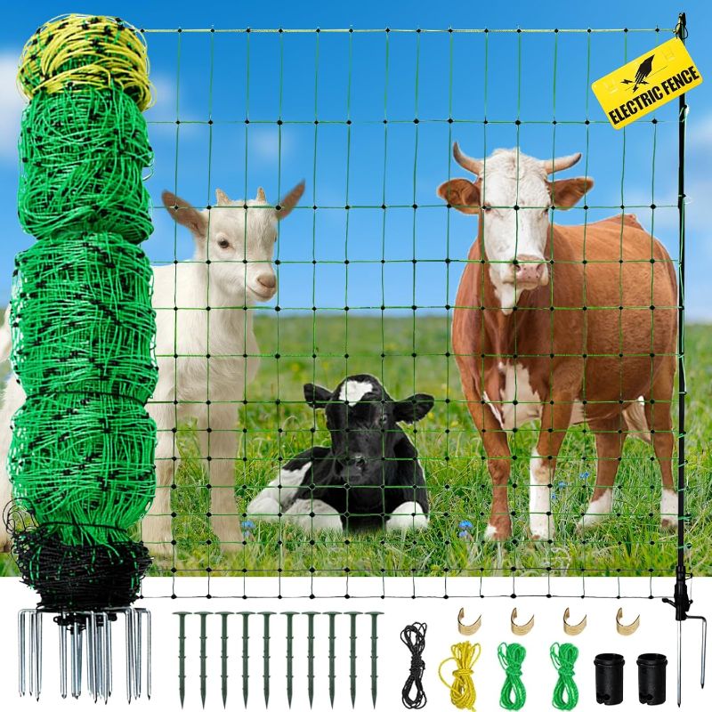 Photo 1 of Electric Fence Netting, 164'L x 35.4" H Movable Livestock Nets for Sheep, Hogs, Cattle, PE Net Fencing Kit with 14 Posts Double Spiked, Electric Fencing for Backyards, Homesteaders, Farms Ranches
