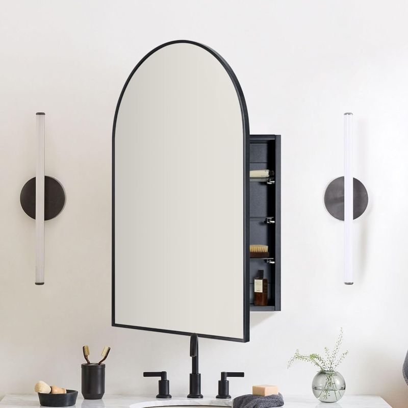Photo 1 of TEHOME 24 x 36'' Black Arch Bathroom Medicine Cabinet with Mirror Recessed and Surface Mounted Medicine Cabinet Mirror
