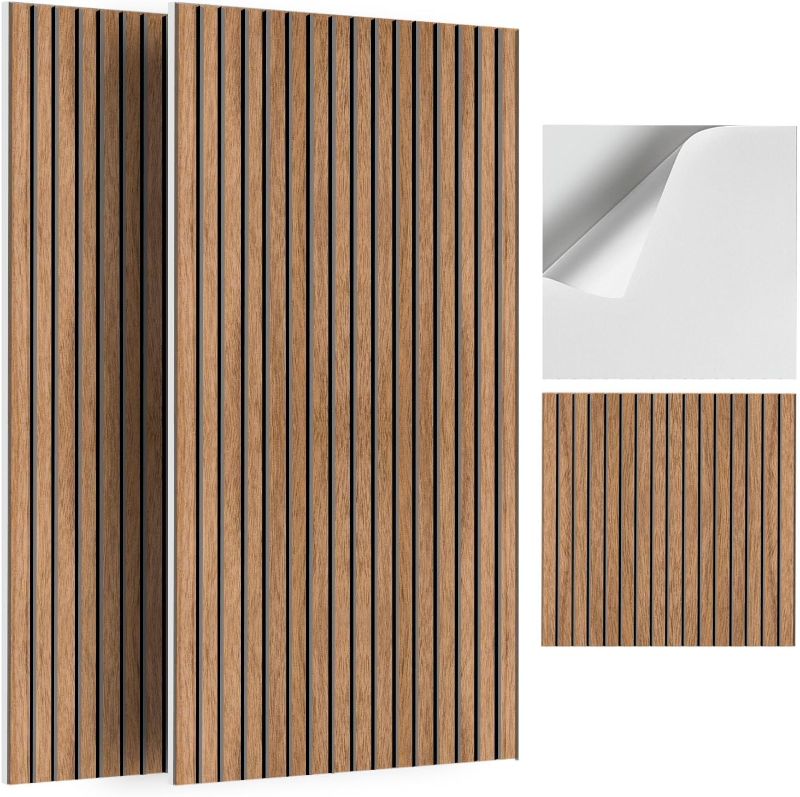 Photo 1 of 6Pack Acoustic Panels, Self-Adhesive Fluted Slat Sound Proof Panels for Walls, Decorative UV-Printed Imitation Wood Grain Fibreboard for Recording Studio, Home, 24×24×0.4", Traditional Walnut Color

