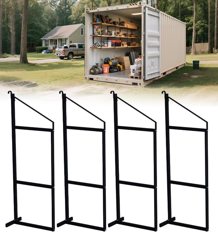 Photo 1 of Shipping Container Shelves Shelving Brackets, Heavy-Duty 3-Tier Shelf Bracket 19"(D) x 52"(H) Universal Storage Racks for Cargo Containers - 4 Packs
