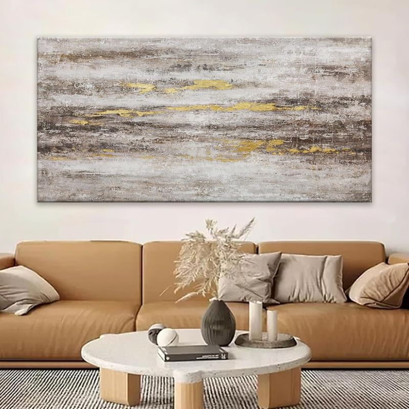Photo 1 of YISXINOAG Large Abstract Wall Art For Living Room Brown And White Wall Art Eclectic Decor Artwork Canvas Art Wall Decor For Dinning Room Bedroom Hotel Office Kitchen Ready To Hang 29x58 In
