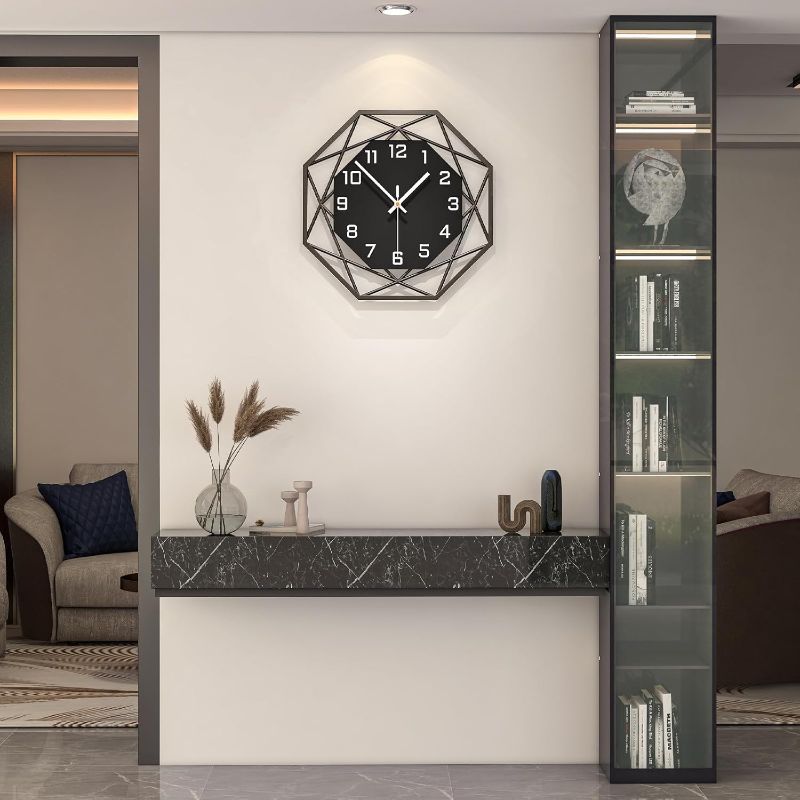 Photo 1 of Large Wall Clocks for Living Room Decor 16 inch Silent Modern Wall Clocks Wall Clock Battery Operated Non Ticking Black Wood Decorative Clock Wall for Kitchen Bedroom Office Classroom
