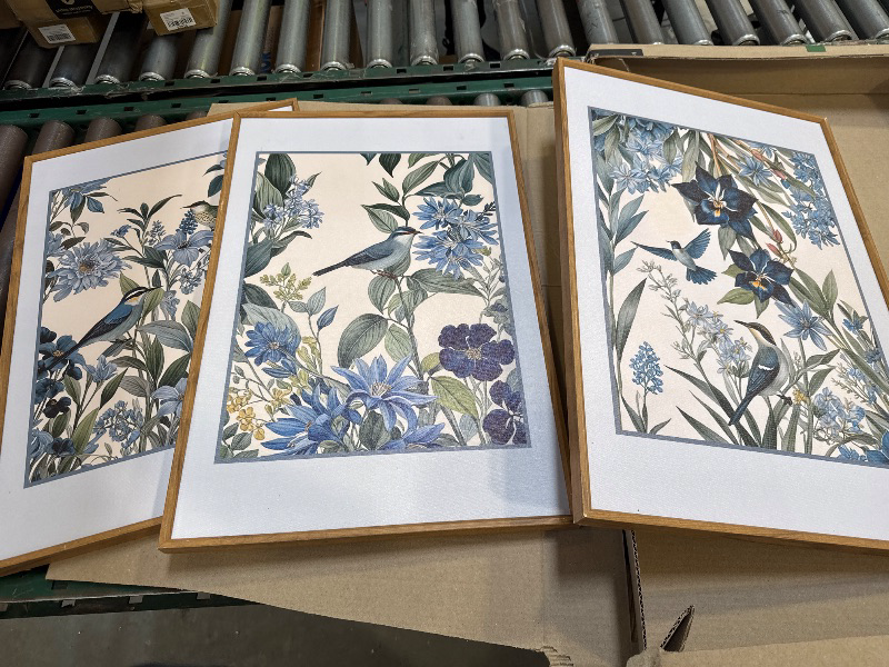 Photo 1 of Aurlan Vintage Blue Birds and Botanical Framed Wall Art(16"x24"), 3PCS Classic Chinoiserie Audubon Bird Canvas Artwork, Large Abstract Watercolor Flowers Floral Home Decor for Bedroom Living Room
