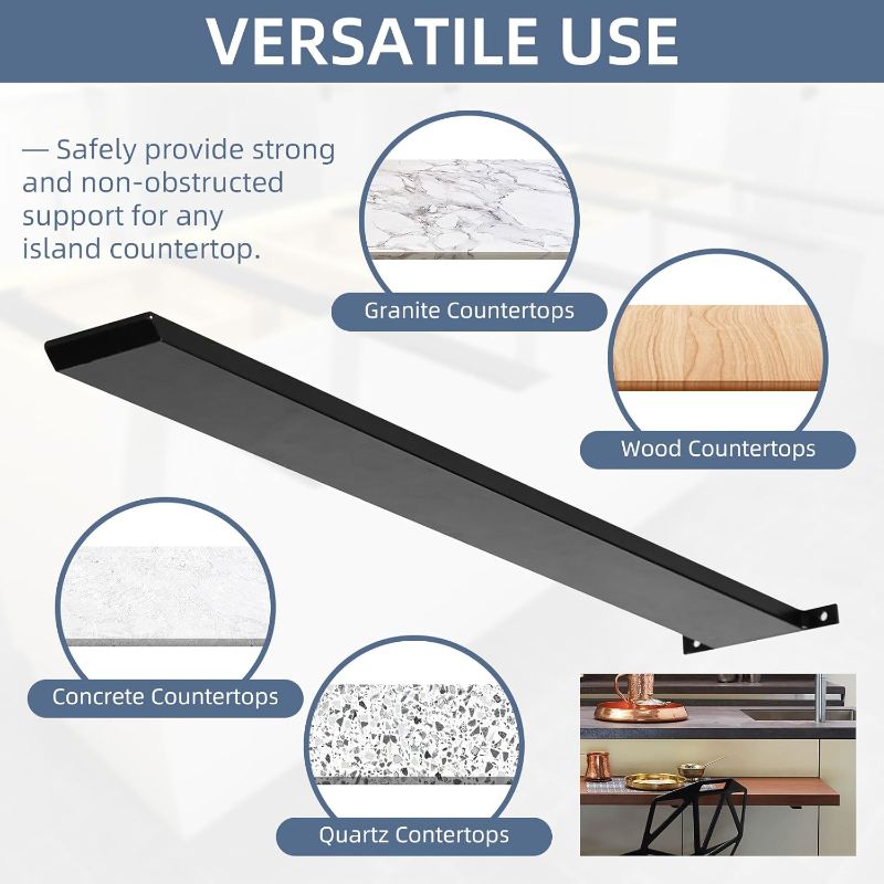 Photo 1 of Hidden Island Countertop Support Bracket, Solid Heavy Duty Floating Shelf Bracket Straight Bracket for Granite/Wood/Concrete/Quartz Countertops, 1 Count, 30 Inch

