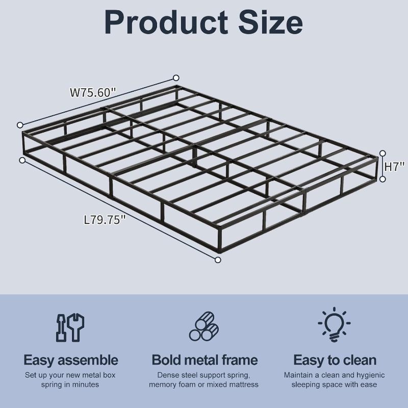 Photo 1 of Box Spring, Metal Frame Mattress Foundation with Fabric Cover, Easy Assembly, Noise-Free (7 Inch, King)
