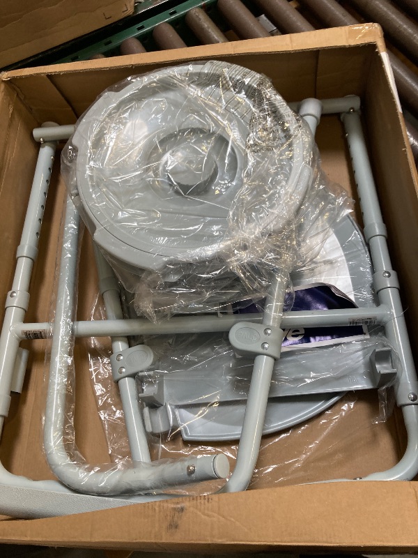 Photo 1 of Drive Medical 11148-1 Folding Steel Bedside Commode Chair, Portable Toilet, Supports Individuals Weighing Up To 350 Lbs, with 7.5 Qt. Bucket and 13.5 Inch Seat, Grey