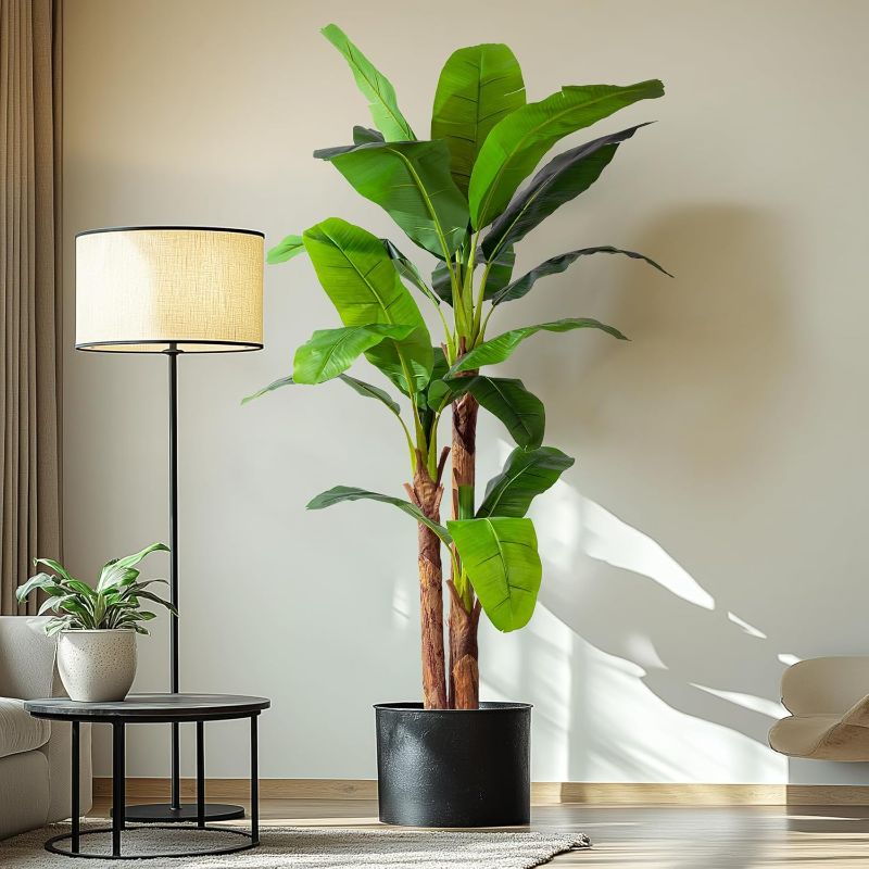 Photo 1 of 7.2FT Artificial Banana Tree Tall Fake Banana Leaf Plant Faux Banana Silk Tree Faux Banana Leaves for Home Swimming Pool Indoor Outdoor Patio Tropical Decor
