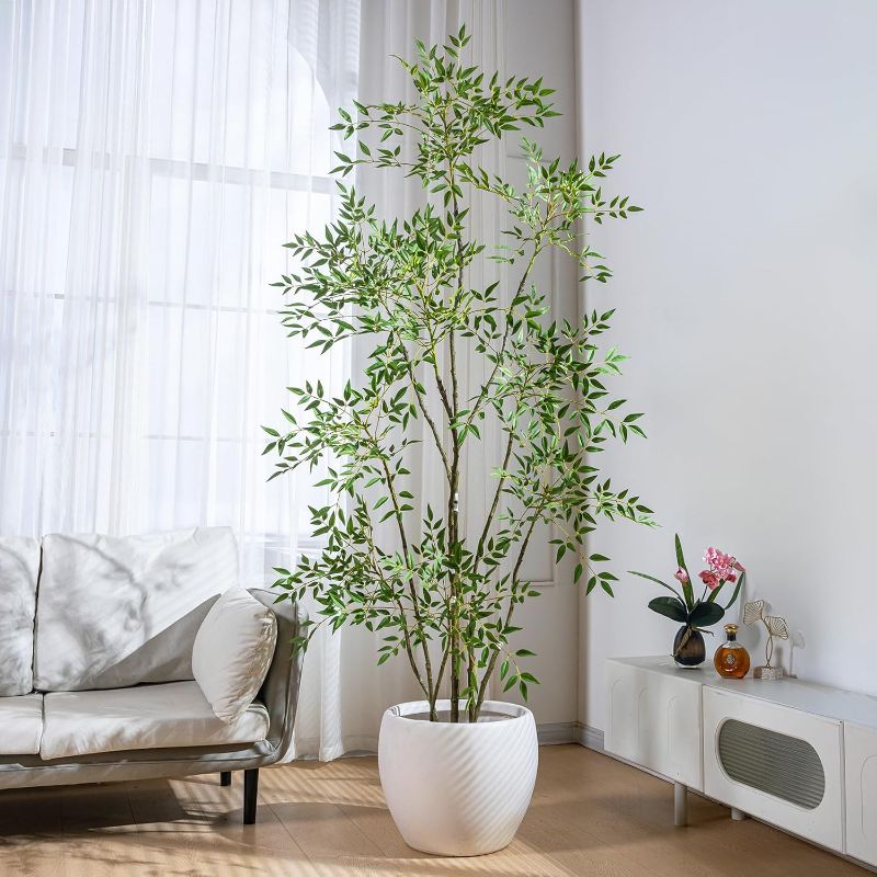 Photo 1 of 7.2ft Faux Bamboo Tree Artificial Nandina Tree Artificial Indoor Plants Realistic Fake Potted Tree with 800+ Leaves, Cement Planter - Home Office Decor Perfect for Housewarming Gift Non-Toxic
