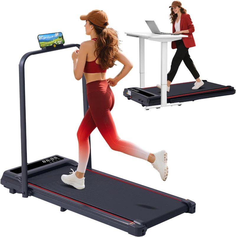 Photo 1 of Walking Pad with Handle Bar, 3.0HP Compact Portable Walking Pad Treadmills for Home Small with Handles, 0.6-6.2MPH Electric Small Under The Desk Treadmill for Small Space, 320LBS
