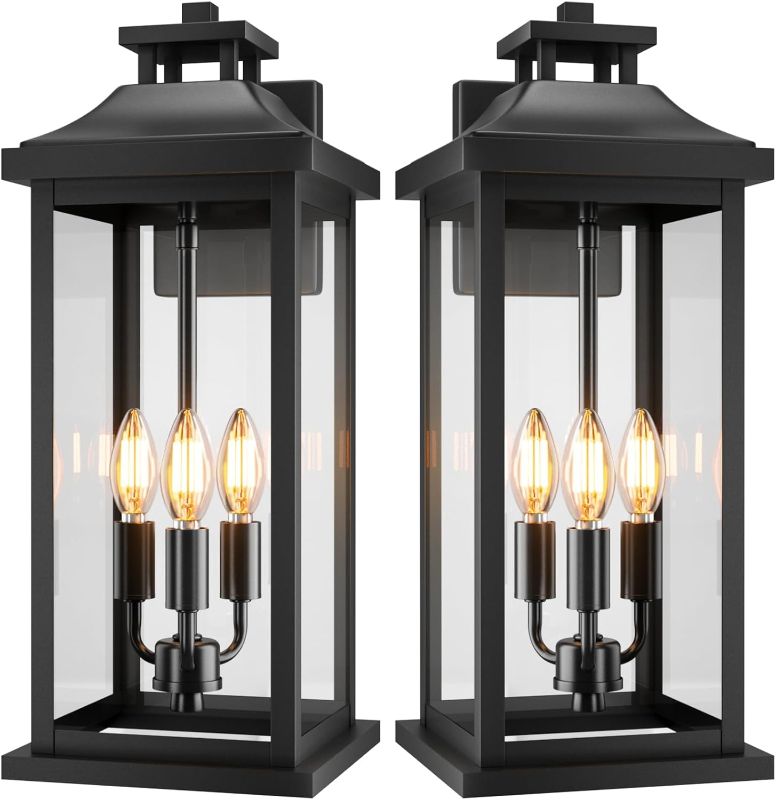 Photo 1 of 20" Large Outdoor Light Fixtures 3-Light 2 Pack, Black Outside Modern Porch Lights for House, Exterior Wall Sconce Lanterns Wall Mounted Waterproof Outdoor Coach Lamps for Garage E12
