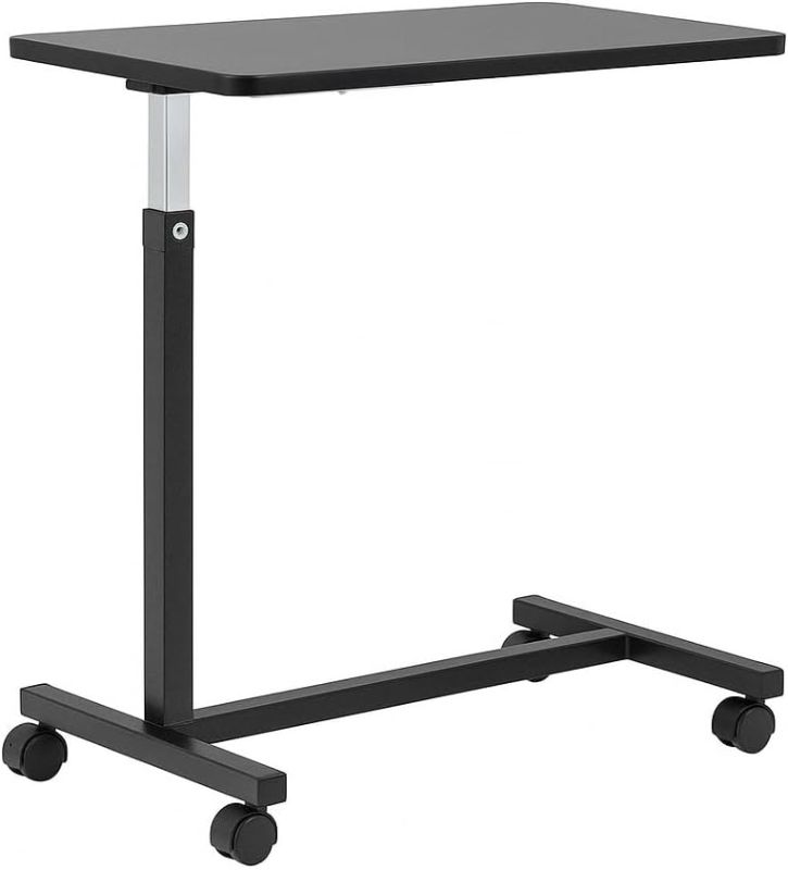 Photo 1 of Adjustable Overbed Table on Wheels – Height Adjustable from 30” to 42” – H-Base Rolling Bedside Table for Home, Hospital & Nursing Use – Supports 50 lbs – 15” Wide Surface
