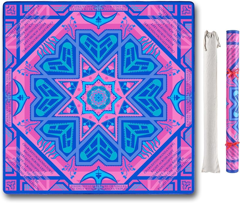 Photo 1 of Neoprene Mahjong Mat with Rules (33" x 33"), No Creases American Mahjong Mat, Anti-Slip & Noise Reduction Mahjong Learning Mat, Mahjong Mat Gifts for Women Pink Blue)
