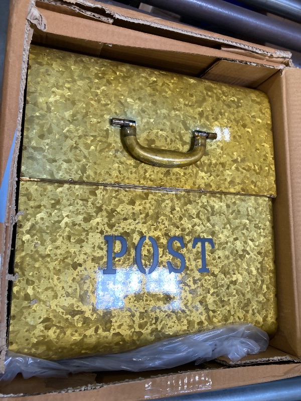Photo 1 of NACH CJ Large Mailbox with Powder Coated Finish, Wall Mount Mailboxes for Outside, Rust Resilient Metal Mailbox for Parcels, 12.6 x 6.9 x 14.2 Inches, Metallic Gold, FZ-M1002