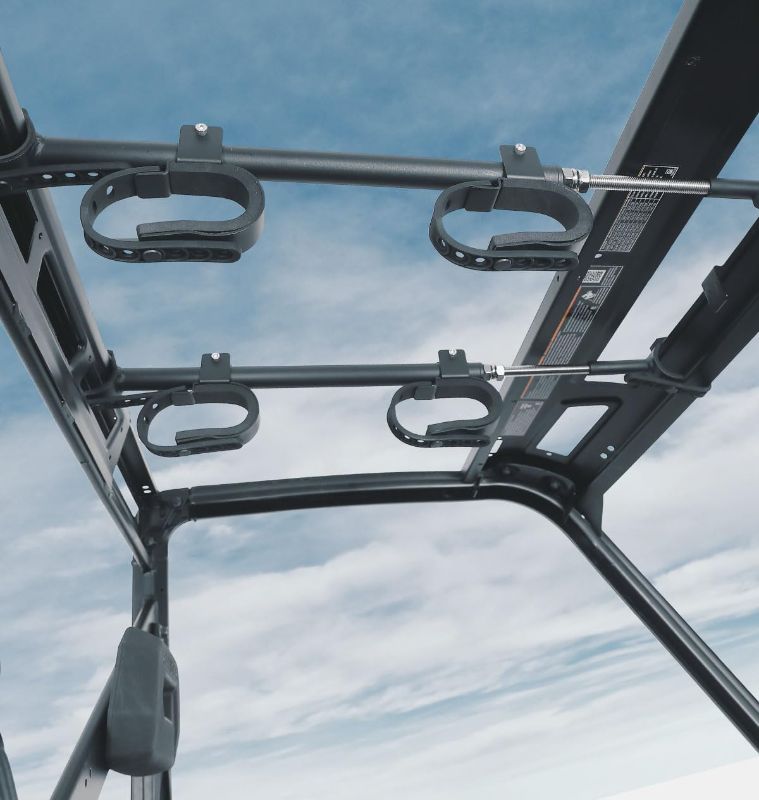 Photo 1 of KEMIMOTO UTV Overhead Tool Holder Rack, Hunting Tool Holder Rack Roof Mounted Tool and Bow Rack for 23 in - 32 in Roll Bars Depth (Front to Back) Compatible with Polaris Ranger, Mule

