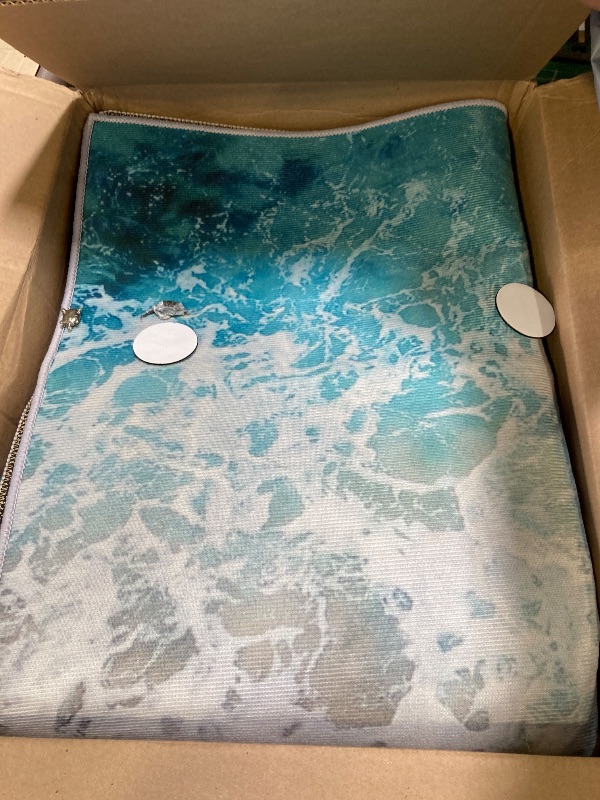 Photo 1 of 3D Visual Blue Ocean Rug with Beach Design Carpet, Large Sea Wave Area Rugs for Girls Bedroom-Cute Garden Mat Non-Slip Sofa Mat (Sea Wave,48''x64'')
