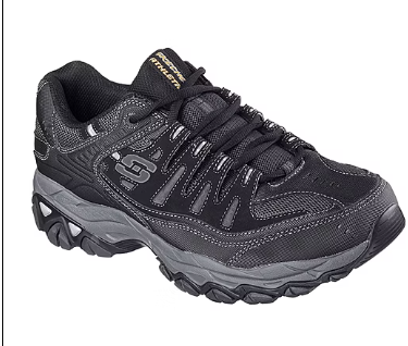 Photo 1 of Skechers Men's Afterburn M. Fit Fashion Sneakers – Leather Upper, Memory Foam Insole, Rubber Outsole, Black/Charcoal, 11 X-Wide
