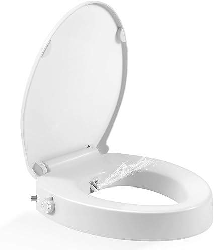 Photo 1 of Raised Toilet Seat with Bidet, Fit Elongated Bidet Toilet Seat, Non-Electric Elevated Toilet Seat (Ambient Water), Adjustable Water Pressure Raised Toilet Seat for Seniors, White