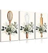 Photo 1 of 3 Pcs Sage Green Farmhouse Kitchen Canvas Wall Art Minimalist Dining Room plant Flowers Painting Pictures Wall Decor Poster Print Artwork For Dining Room kitchen Home Decoration Unframed
