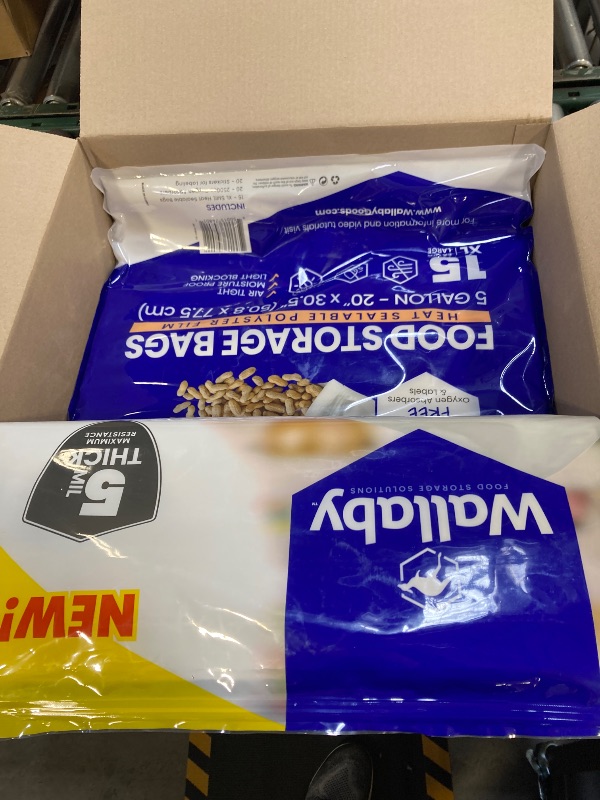 Photo 1 of Wallaby 15 Count 5-Gallon Mylar Bags with 2500cc Oxygen Absorbers, 10 Mil Total Thickness Long-Term Food Storage Pouches, 20x30 Resealable Zipper Heat-Sealable Airtight Packaging - Silver