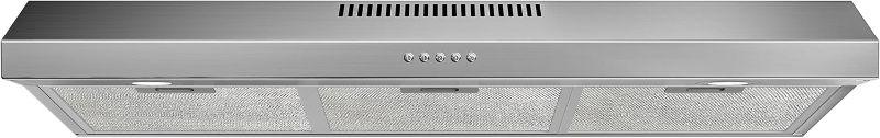 Photo 1 of FIREGAS 36 Inch Under Cabinet Range Hood, Ducted/Ductless Convertible Kitchen Vent Hood with 3-Speed Exhaust Fan, 300 CFM, LED Lights, Stainless Steel Stove Hood for Kitchen