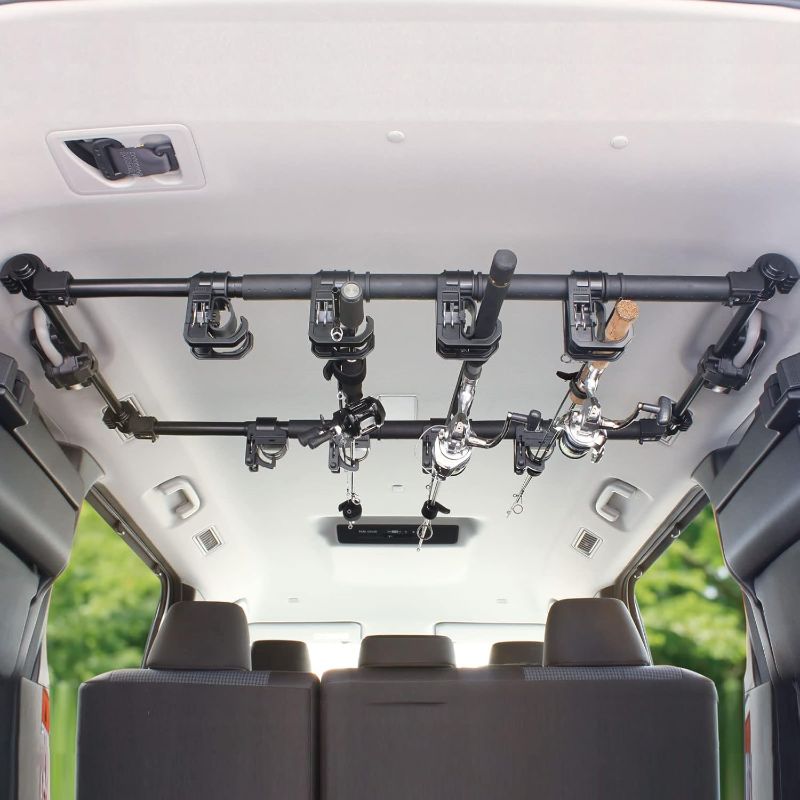 Photo 1 of Vehicle Fishing Rod Holder, 6 Rod Capacity, Heavy Duty Adjustable 34-57 Inch, Car Fishing Pole Roof Rack for Trucks SUVs Wagons Vans