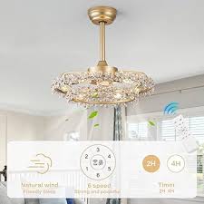 Photo 1 of 20 Inch Fandelier Caged Ceiling Fan with Light, Chandelier Bladeless Ceiling Fans with Lights and Remote, Modern Small Ceiling Fan with Light for Living Room, Bedroom, Flower Gold