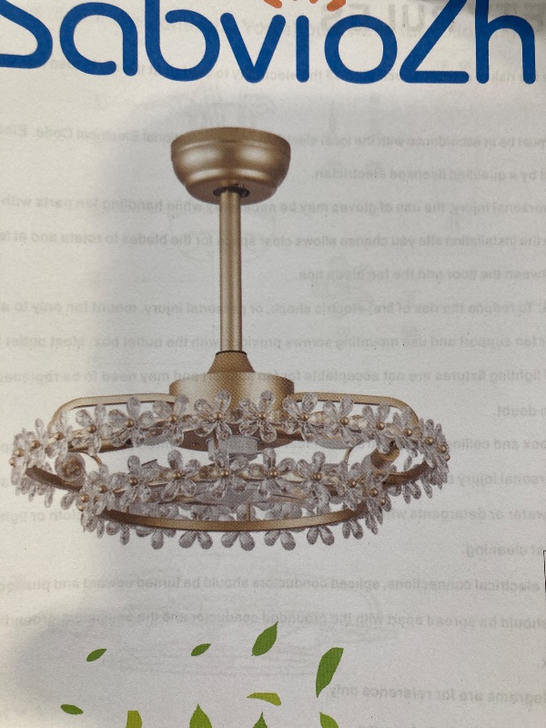 Photo 1 of 20 Inch Fandelier Caged Ceiling Fan with Light, Chandelier Bladeless Ceiling Fans with Lights and Remote, Modern Small Ceiling Fan with Light for Living Room, Bedroom, Flower Gold
