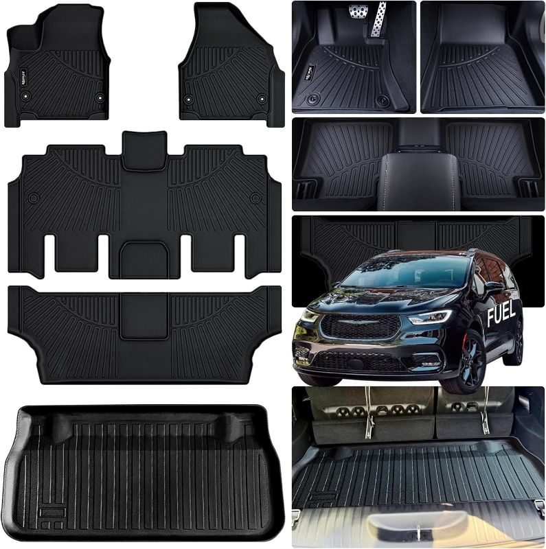 Photo 1 of Floor Mats for 2017-2024 2025 Chrysler Pacifica Fuel Version (Non Hybrid), 7&8 Seats Floor Liner & Trunk Mat for 2025 Pacifica Accessories