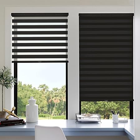 Photo 1 of Zebra Blinds Free Stop Light Filtering Thermal Insulated Roller Blinds Cordless, Room Darkening Treatments Dual Layer Sheer Shades for Home Office