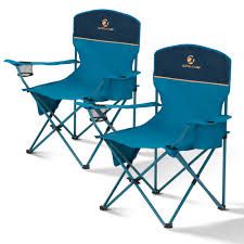 Photo 1 of ALPHA CAMP Folding Camping Chairs for Adults Lawn Chairs Outdoor Chairs Support 250 LBS Portable Camp Chairs with Cup Holders Cooler Pouch for Outdoor, 2 Pack (Blue)