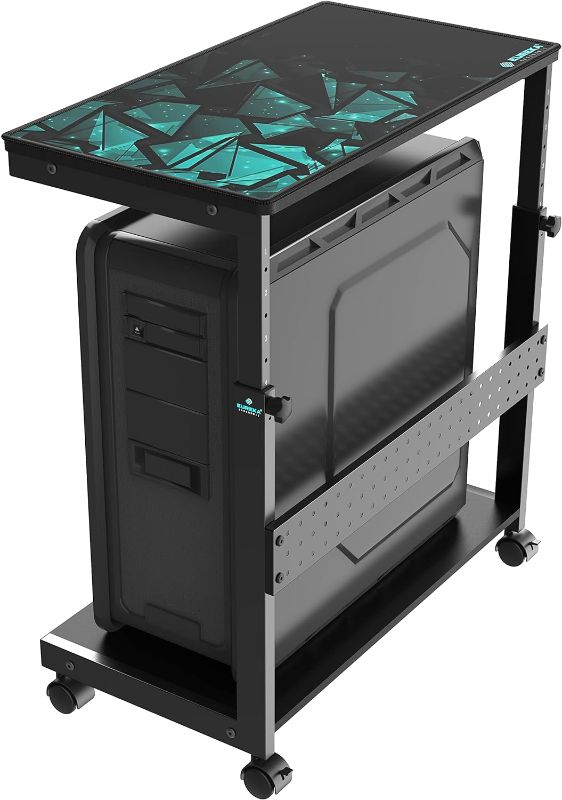 Photo 1 of EUREKA ERGONOMIC PC Stand Computer Cart, Height Adjustable Tower Stand 2-Tier Suit for ATX Case Printer, Metal Rolling Cart on Wheels for Gaming Home Office, Black