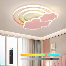 Photo 1 of LED Pink Ceiling Light Modern Cartoon Children's Room Dimmable Ceiling Light with Remote Control Nordic Children's Room Blue Cloud Rainbow Night Light for Bedroom Baby Room Boys Girls Room