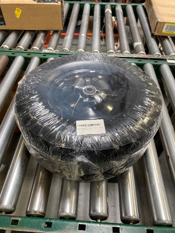 Photo 1 of 4.80/4.00-8 Flat Free Tire and Wheel, 16" Solid Wheelbarrow Tires 4.80/4.00-8 for Wheelbarrows and Garden Trailer, 5/8" and 3/4" Bearings, 14" - 16" Universal Wheelbarrow Wheel, 2Pack Black, 400Lbs