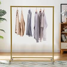 Photo 1 of Gold Metal Clothes Rack with Wheels 39.4 in. W x 52.7 in. H Modern Floor-Standing Clothes Display Rack