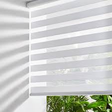 Photo 1 of Persilux Cordless Zebra Blinds for Windows Free-Stop Roller Windows Shades (24" W X 72" H, White) Dual Layer Light Control for Day and Night, Light Filtering Sheer Shades for Home, Easy to Install