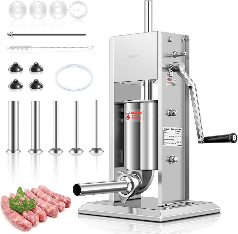 Photo 1 of 7Lb/3L Sausage Stuffers?304 Stainless Steel Sausage Maker Adjustable, 2 Speeds, 5 Filling Tubes (Silver)