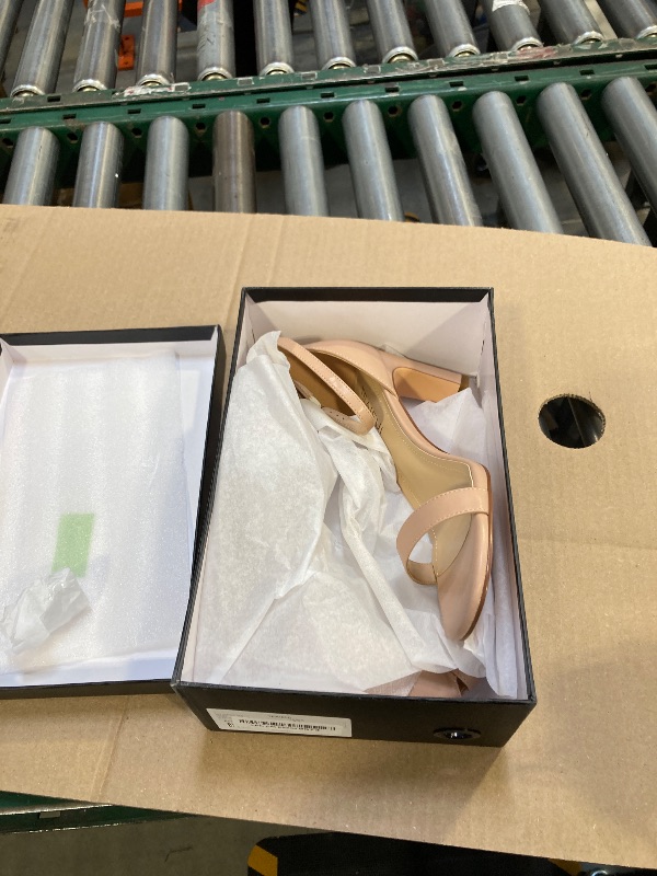 Photo 1 of TEAIEUI Nude Heels for Women Round Toe Heeled Sandals Chunky High Heels with Ankle Strap for Women Dressy Block Heels 8.5
