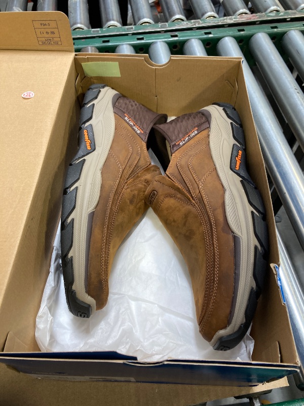 Photo 1 of Skechers Men's Respected-Elgin 204810 Moc Toe Leather Slip-Ins, CDB (Crazy Horse Dark Brown), 12