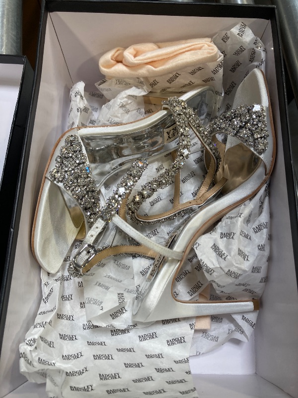 Photo 1 of Badgley Mischka womens Galia Heeled Sandal, White Satin, 7 US