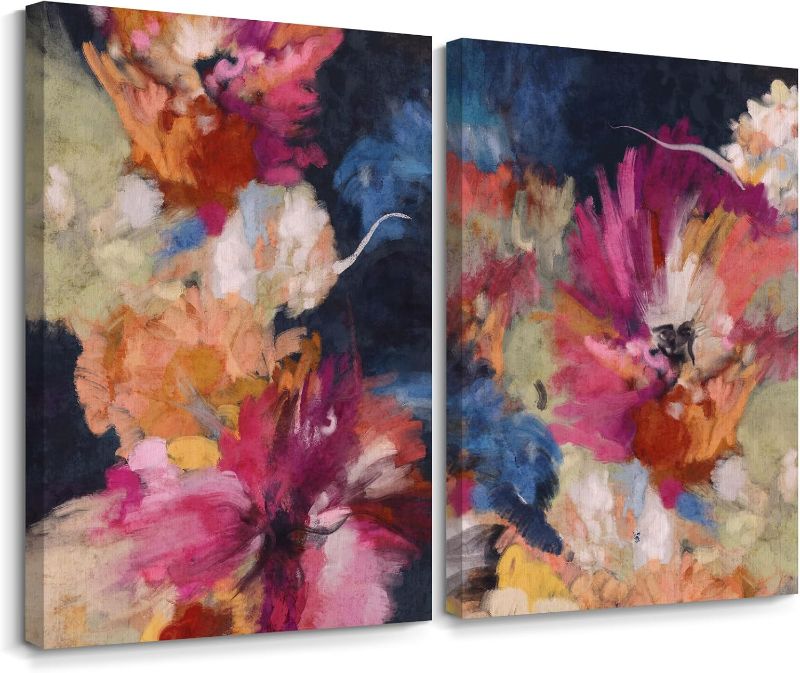 Photo 1 of Colorful Abstract Wall Art Decor Modern Flower Canvas Wall Art Abstract Flower Pictures Painting Modern Colorful Artwork Posters Abstract Prints for Living Room Bedroom 16x24 Ready to Hang Set of 2