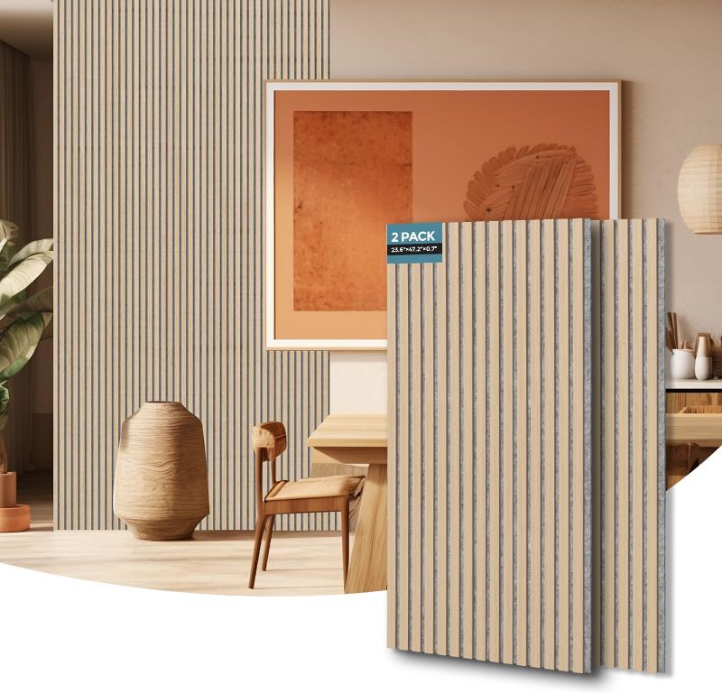 Photo 1 of AKUMAX 2 Pack Large Acoustic Panels- 96x24Inches 3D Wall Panels Wood Wall,Decorative Peel Soundproof Wall Panels (Classic Oak)
