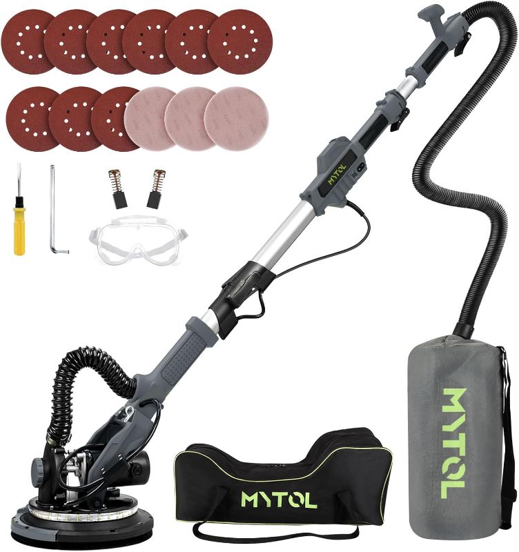 Photo 1 of Drywall Sander, MYTOL 7.2A Electric Wall Sander with Vacuum Dust Collection, 6 Adjustable Speeds 900-1800RPM, LED Light, Extendable Handle, Foldable Electric Drywall Sanders 12Pcs Sanding discs-Grey
