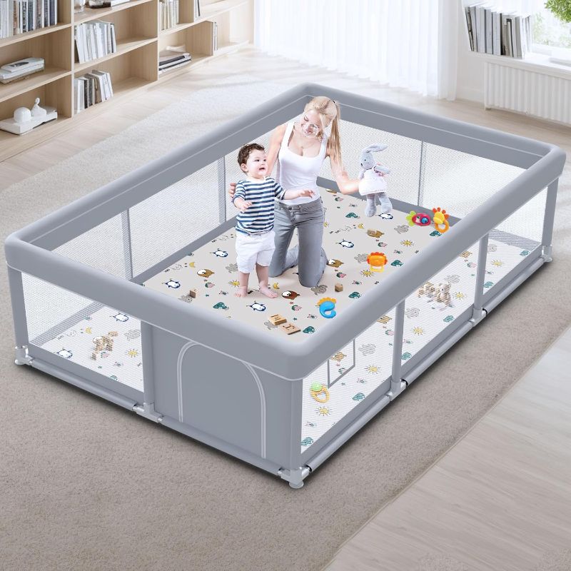 Photo 1 of Baby Playpen 74"x50" with Mat Play Pens for Babies and Toddlers, Large Play Yards for Indoor & Outdoor with Zipper Gates
