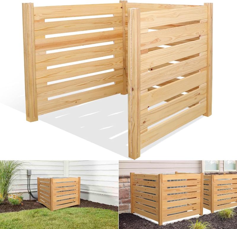 Photo 1 of Air Conditioner Fence,Wooden Privacy Fence, Trash can Fence,Wood Compost bin 3 Panel 36" L x 36" W x 36" H Suitable for Outdoor Trash cans,AC, Pool Equipment enclosures.JOGEPEYO