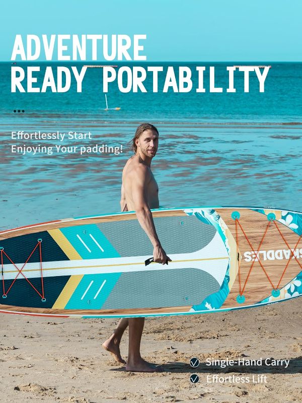 Photo 1 of 11' Inflatable Stand Up Paddle Board – Extra Wide SUP for Adults & Kids of All Skill Levels, Stable Paddleboard with Pump, Fins, Backpack, Accessories & Waterproof Phone Pouch

