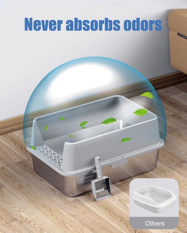 Photo 1 of Stainless Steel Litter Box, Metal Litter Boxs with Lid High Sides, XL Extra Large Litter Box for Big Cats, Never Absorbs Odors, Leak-Proof, Stain-Free, Rust-Free, Easy to Clean, Scoop Included
