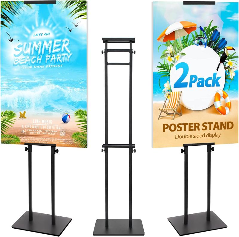 Photo 1 of 2Pack Poster Stand for Display, Heavy Duty Floor Standing Sign Holder, Double-Sided Poster Board Stand, Adjustable Height Up to 80 inch, Outdoor Banner Stand for Board & Foam Display, Black
