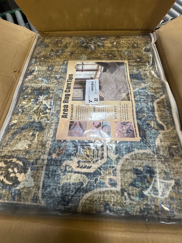 Photo 1 of Washable Area Rug 9'x12' Boho Design Non-Shedding Easy Care Ideal for High Traffic Areas in Living Room Bedroom Office Coffee Table Kitchen Large Carpet

