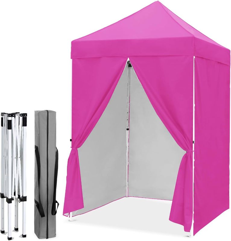 Photo 1 of EAGLE PEAK 5x5 Instant Canopy with 4-Side Wall Panels, Small Pop up Portable Canopy Tent with Carry Bag, Light Weight Sun Shelter for Sports, Camping and Beach, Pink
